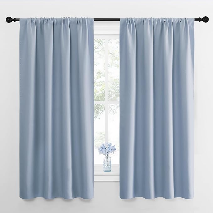 NICETOWN Blackout Curtains for Living Room, Vintage Blue, 2 Panels, 42 by 63, Darkening Window Curtain Panels, Easy-Care Solid Thermal Insulated Draperies/Drapes for Daughter Room