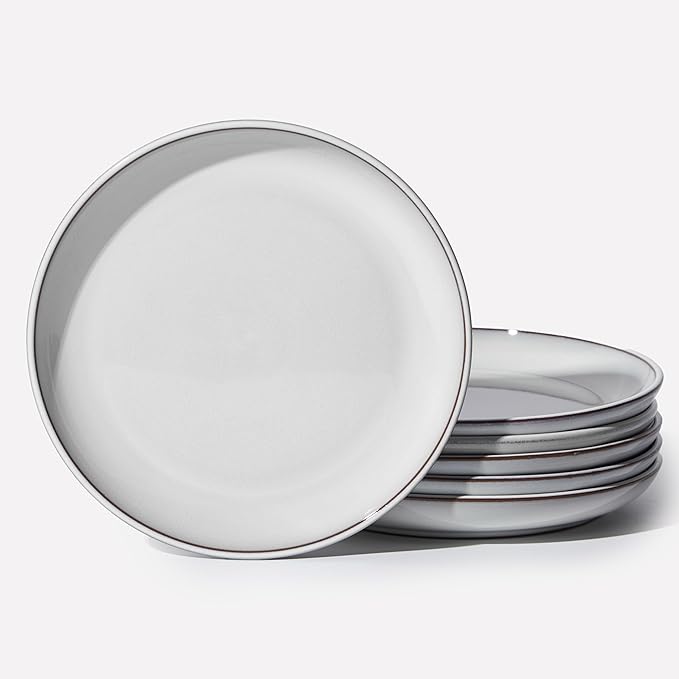 Salad Plates Set of 6, Microwave Safe Plates for Dessert, Appetizer, Scratch Resistant and Dishwasher Safe, Moonstone White