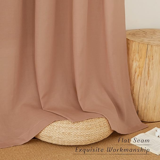 NICETOWN Terracotta Linen Kitchen Curtains 36 inch Length, Decorative Thick Flax Small Window Treatments Privacy Assured with Light Filtering for Bedroom/Bathroom, W55 x L36, 2 Panels