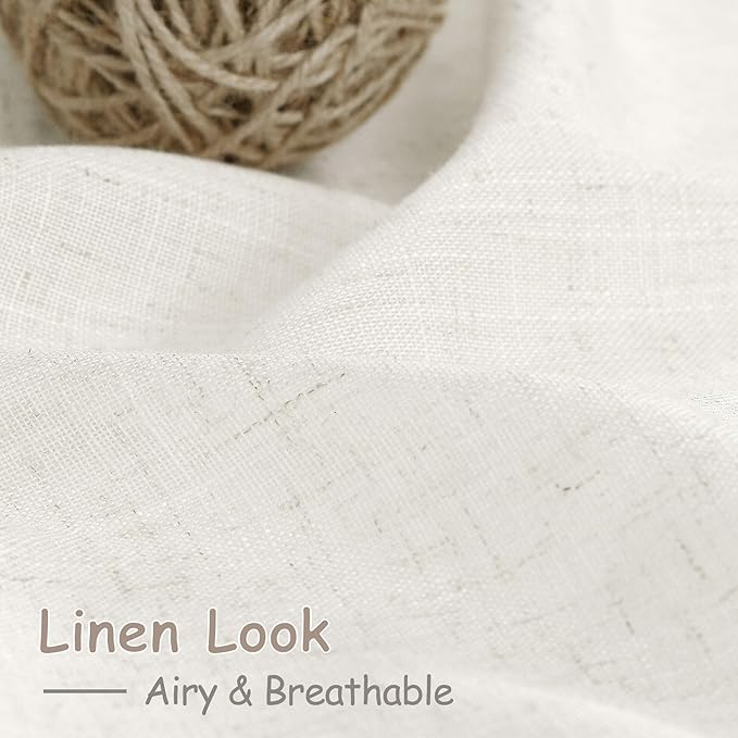 Nanspring Beige White Linen Curtains for Living Room 95 Inches Long Back Tab and Rod Pocket Light Filtering Semi Sheer Curtain Rustic Farmhouse Decor Luxury Drapes for Bedroom Office 52x95, 2 Panels