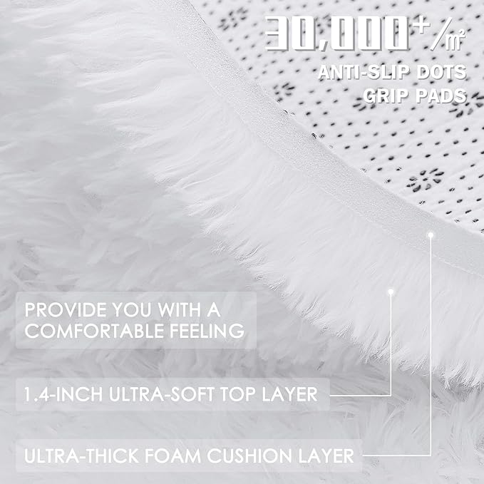OLANLY 10x12 Machine Washable Large Area Rugs for Living Room, Bedroom, Soft Fluffy Shaggy Bedside Rug, Indoor Floor Carpet for Kids Girls and Boys, Dorms, Nursery, Home Decor Aesthetic, White