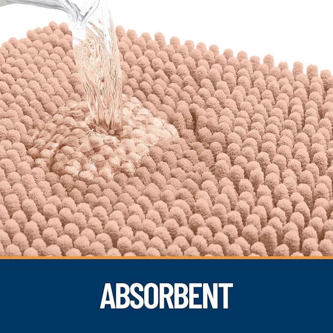 OLANLY Dog Door Mat for Muddy Paws 45x27, Absorbs Moisture and Dirt, Absorbent Non-Slip Washable Doormat, Quick Dry Chenille Mud Mat for Dogs, Entry Indoor Entryway Carpet for Inside Floor, Peach