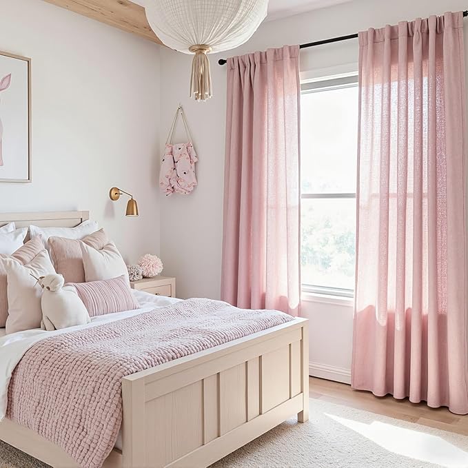 MYSKY HOME Pink Curtains 72 Inch Length for Nursery Girls Bedroom, Semi Sheer Door Curtains for Closet Doorways Boho Farmhouse Back Tab Soft Light Filtering Drapes, 50" Wide, Light Pink, Sets of 2