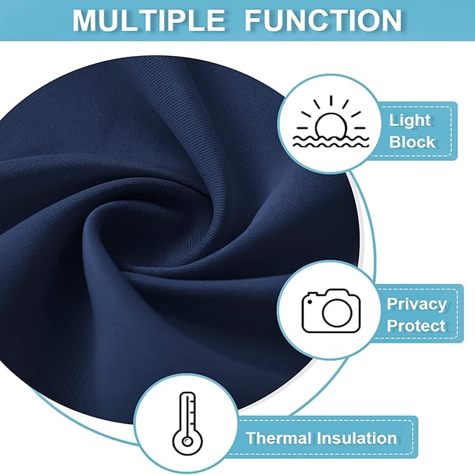 RYB HOME Blackout Curtains for Bedroom Living Room 72 inches Long, Thermal Insulated Privacy Rod Pocket Drapes for Nursery Office Home Theater, Width 34 by Length 72, Navy Blue, 2 Panels