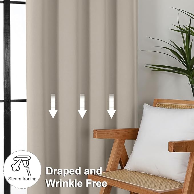 Simplebrand Blackout Extra 10ft Curtains for Patio 120 Inches Long 2 Panels Set, Solid Thermal Insulated Energy Saving Rod Pocket Window Treatment Curtains Blackout Drapes, 50" Wx120 L, Stone