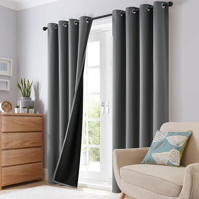 SimpleHome 100% Blackout Curtains for Bedroom,Thermal Insulated Grey Grommet Window Drapes Room Darkening Curtains for Living Room with Black Back,38 x 84 Inch,2 Panels