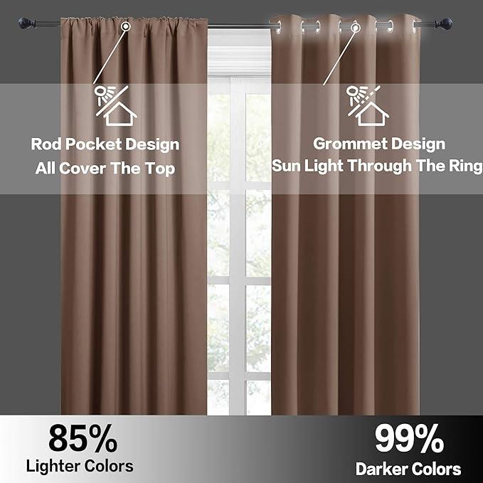 RYB HOME Large Blackout Curtains for Bedroom 84 inches Long 2 Panels Set, Privacy Thermal Insultaed Sunlignt Heat Blocking Drapes for Sliding Patio Door, Width 70 by Length 84, Mocha