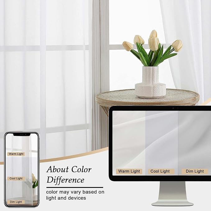 White Sheer Curtains for Bedroom Living Room 96 Inches Long 2 Panels, Modern Airy Soft Lightweight Rod Pocket Light Filtering Sheer Curtains Drapes, White, Each 59" Wx96 L Inch