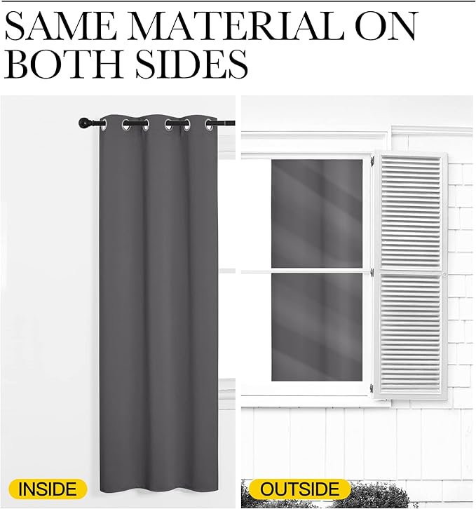 NICETOWN Bedroom Blackout Curtains Panels, 1 Pair, 52 inches by 92 Inch, Grey, Triple Weave Energy Saving Thermal Insulated Solid Grommet Blackout Draperies for Patio