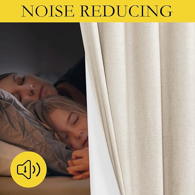 NICETOWN 100% Blackout Linen Texture Curtains 80" Long, Beige, 2 Pcs, Thermal Insulated Full Blackout 2-Layer Lined Drapes, Energy Efficiency Window Draperies for Boy's Room
