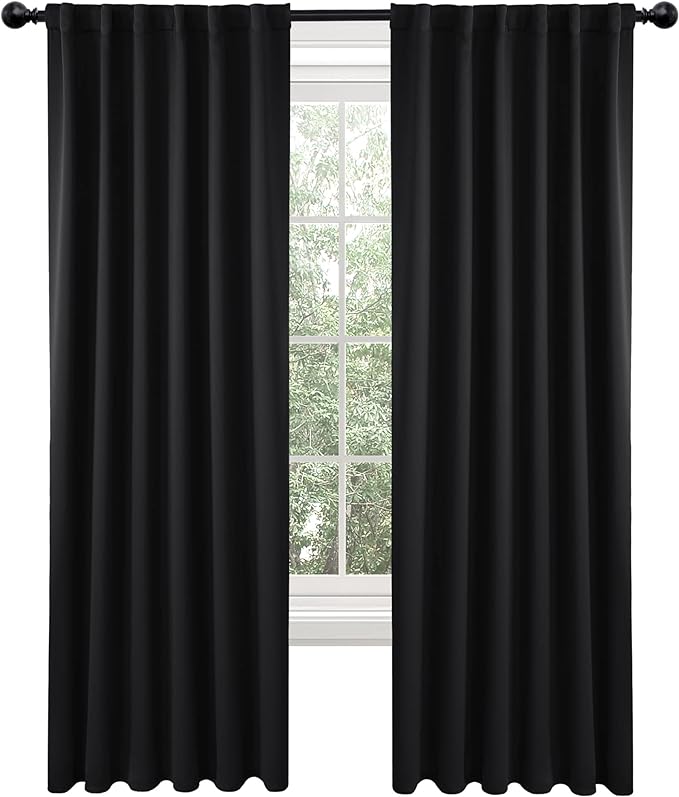 Deconovo Blackout Curtains 84 Inches Long, Black Blackout Curtains for Bedroom - 2 Panels, 52x84 Inch, Room Darkening Curtains for Living Room, Back Tab and Rod Pocket Black Curtains