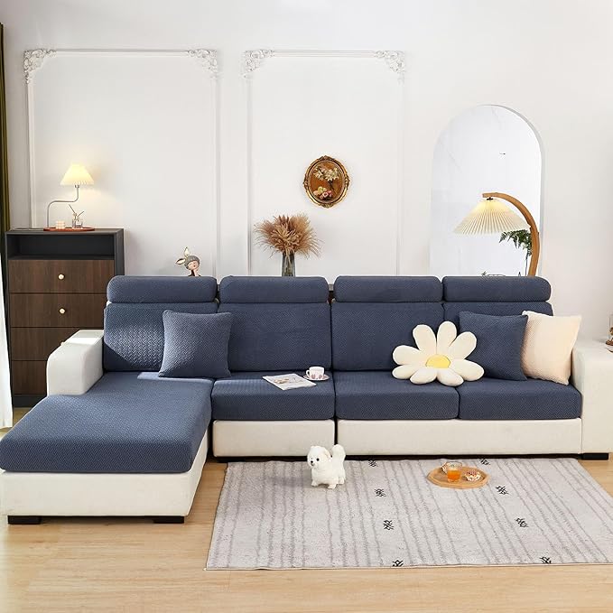Couch Covers for 3 Cushion Sofa Pet Friendly Couch Cushion Covers Universal Sofa Covers Washable Stretch Slipcovers for Sectional Sofa (Texture Metal Gray,Large Triple Seat Cover)