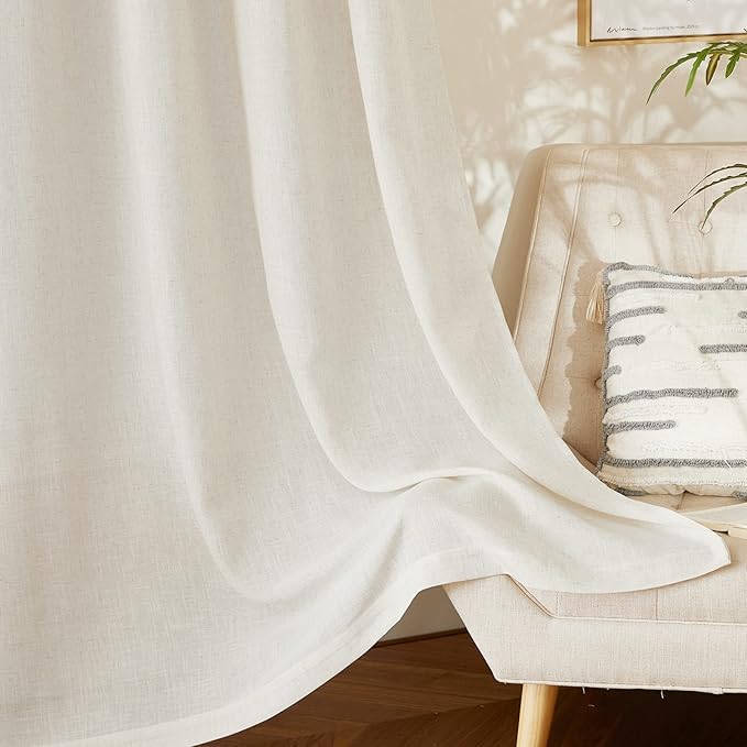 NICETOWN Linen Burlap Curtains for Windows 90 inch Length, Grommet Decorative Linen Blend Semi Sheer Drapes Privacy with Light Filtering for Living Room/Bedroom, 2 Panels, W52 x L90