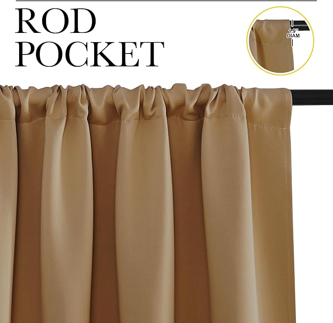 NICETOWN Living Room Curtains, Blackout Draperies, Gold Brown, 1 Pair, 70 x 84-inch, Home Decorations Thermal Insulated Solid Rod Pocket Blackout Drapes for Cafe