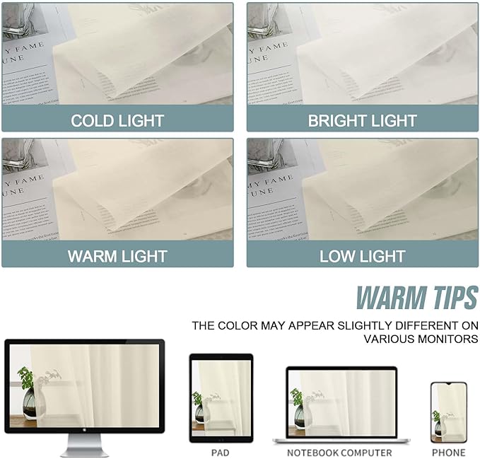 Cream Sheer Curtains 84 Inches Long 2 Panels, Elegant Airy Transparent Light Filtering Window Curtains, Window Drapes for Living Room Bedroom, Top Dual Rod Pocket Design, 2x42Wx84L Inches