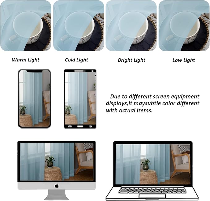 Chyhomenyc Sky Blue Sheer Curtains 108 Inches Long - Light Filtering Voile Extra Long Panel Drapes for Floor to Ceiling Window, Elegant Soft Living Room Curtains, Each 42Wx108L Inch, 9FT, 2 Panels