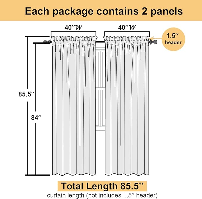Lecloud Black Sheer Curtains 84 Inches Long 2 Panels, Solid Voile Light Filtering Airy Window Treatments for Living Room Bedroom, Lightweight Breathable Drapes with Dual Rod Pocket, 40" W x 84" L