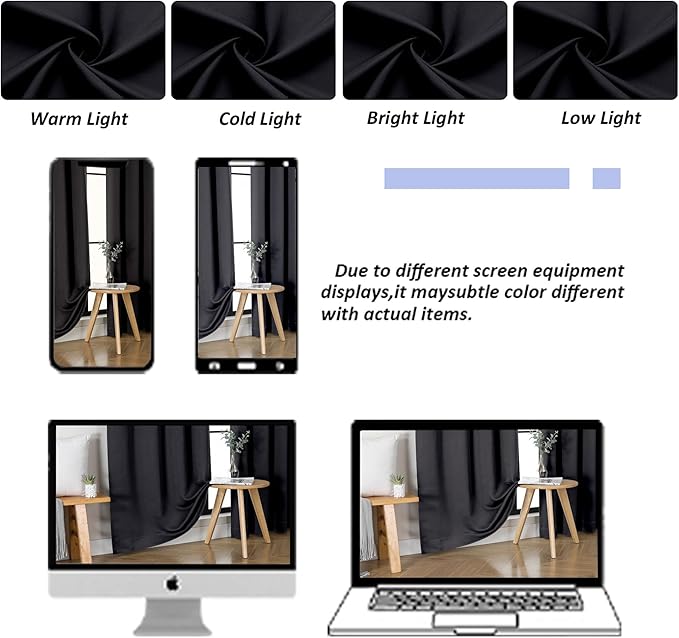 Simplebrand Ava Black Blackout Curtains for Bedroom, 78 Inch Length, 2 Panels Set, Privacy Thermal Insulated Rod Pocket Window Curtains for Patio, French Door, W40 x L78 Inch