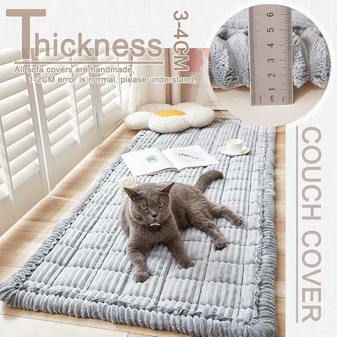 Couch Cover for Dogs Washable, Fuzzy Pet Couch Covers for 3 Cushion Sofa Pet Friendly, Non Slip Sofa Cover (Light Blue-Grey, 27.6" x 59"/70 x 150cm)