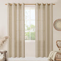LAMIT Semi Sheer Linen Curtains 80 Inch Length for Living Room, Brown Light Filtering Window Panels Bronze Grommet Boho Burlap Drapes for Bedroom/Farmhouse, Set of 2, 52 x 80 Inch