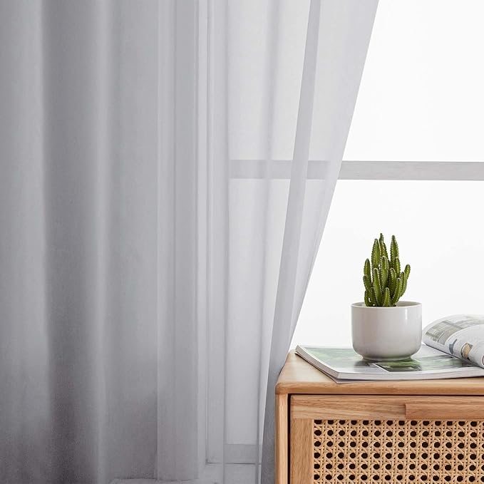 Light Grey Sheer Curtains for Bedroom Living Room 96 Inches Long 2 Panels, Modern Airy Soft Lightweight Rod Pocket Light Filtering Sheer Curtains Drapes, Light Grey, Each 42" Wx96 L Inch