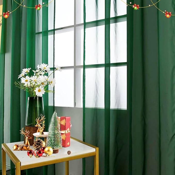 SpaceDresser Basic Rod Pocket Sheer Voile Window Curtain Panels White 1 Pair 2 Panels 70 Width 72 Inch Long for Kitchen Bedroom Children Living Room Yard(Foliage Green,70 W x 72 L)