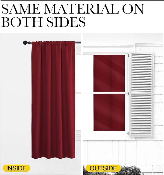 NICETOWN Christmas Living Room Curtains for Window - Energy Efficient & Noise Reducing Thermal Insulated Rod Pocket Blackout Drapes/Draperies for Living Room (Burgundy Red, 2 Panels, W70 x L95)