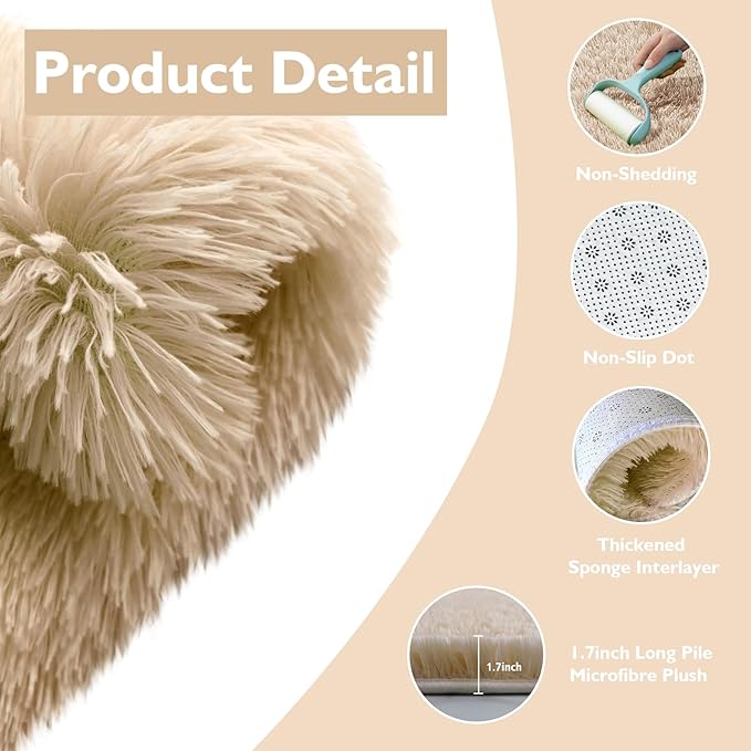 8x10 Fluffy Area Rugs for Living Room,Shag Area Rug for Bedroom,Beige Soft Fuzzy Rug Non-Shedding Indoor Plush Carpet for Kids Bedroom Nursery Home Decor