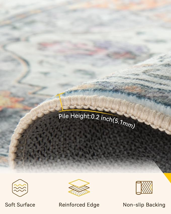 RELEANY Area Rugs 2'x5' Runner Rug Non Slip Washable for Kitchen Hallway Bedroom Beside Laundry Room Bathroom Rug, Floor Carpet, Light Yellow Carbon Grey Orange