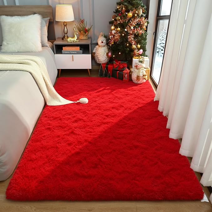 Amearea Premium Soft Area Rug 4x5.3 Feet, Modern Fluffy Rugs for Living Room, Shag Carpet for Bedroom Nursery Playroom Teen Home Decor, Comfortable Indoor Furry Dorm Carpets, Red
