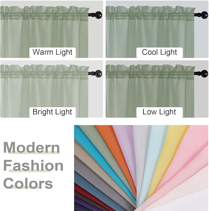 Sage Green Sheer Curtains for Bedroom Living Room 90 Inches Long 2 Panels Set, Soft Airy Light Filtering Sheer Window Treatments, Modern Rod Pocket Curtains Drapes, Each 42" Wx90 L Inch