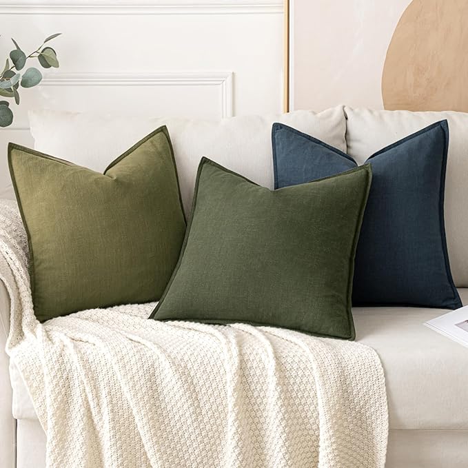 MIULEE Decorative Linen Euro Sham Pillow Covers 26x26 Dark Olive Green Boho Farmhouse Neutral Spring Couch Throw Pillows for Bed Pack of 2 Accent Modern Pillowcase Sofa Livingroom Home Decor