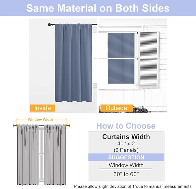 Simplebrand Ava Denim Blue Blackout Curtains for Bedroom 96 Inches Long 2 Panels, Thermal Insulated, Energy Saving Living Room Window Treatment Curtains Blackout Drapes, W40 x L96 Inch, Denim Blue