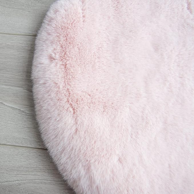 ORINOVA Pink Round Rug 5ft Washable Fluffy Faux Rabbit Fur Area Rugs for Living Room Shag Circle Nursery Rugs for Bedroom Cute Décor