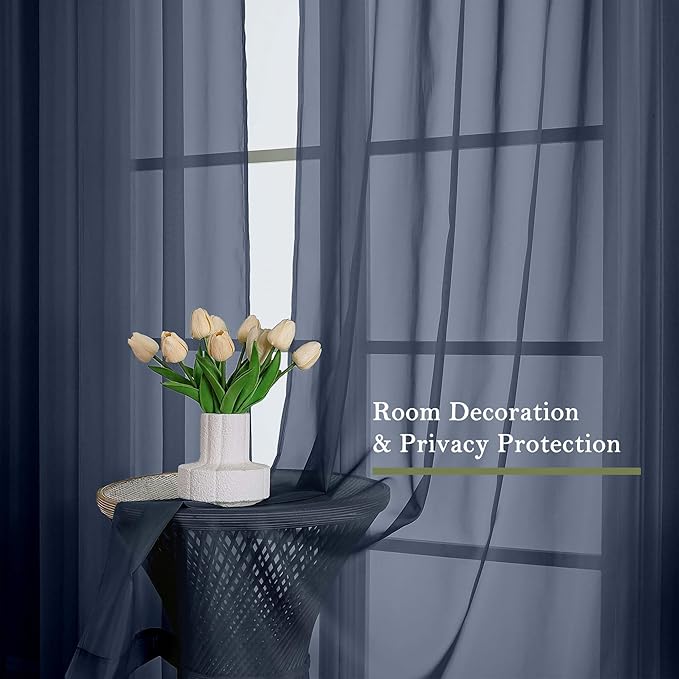 Lecloud Navy Blue Sheer Curtains 120 Inches Long 2 Pcs, Solid Voile Light Filtering Rod Pockets Window Curtains for Bedroom, Modern Farmhouse Decor Drapes for Living Room, Each Panel 59" W x 120" L