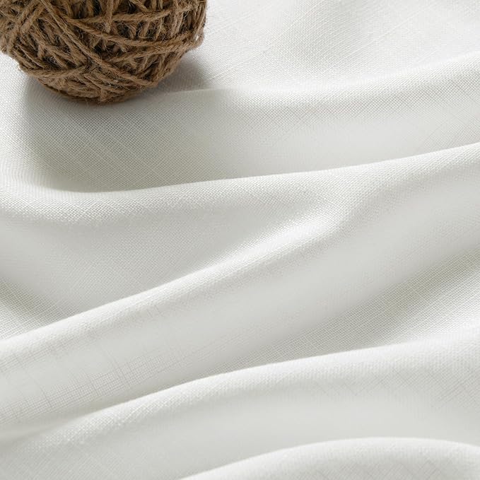 Nanspring Ivory Linen Blend Light Filtering Curtains 86 Inch Length 2 Panel Set Pocket Back Tab Privacy Semi Sheer Decorative Decor Curtain Drapes for Bedroom Living Room 52x86 Inches Long