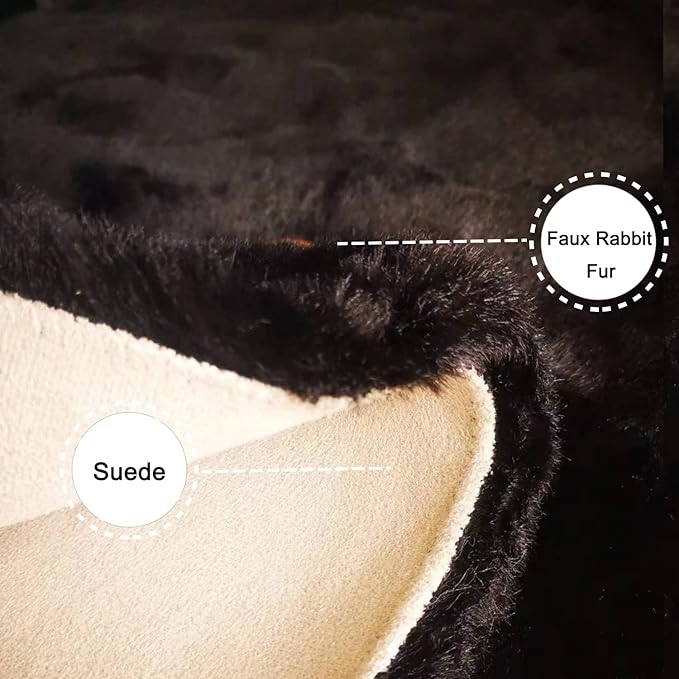 Ghouse Faux Rabbit Fur Round Rug 8ft Black Round Rugs for Bedroom Decor Fluffy Area Rugs for Living Room, no-Shedding Carpet Sheepskin Washable Rug Rome Decor