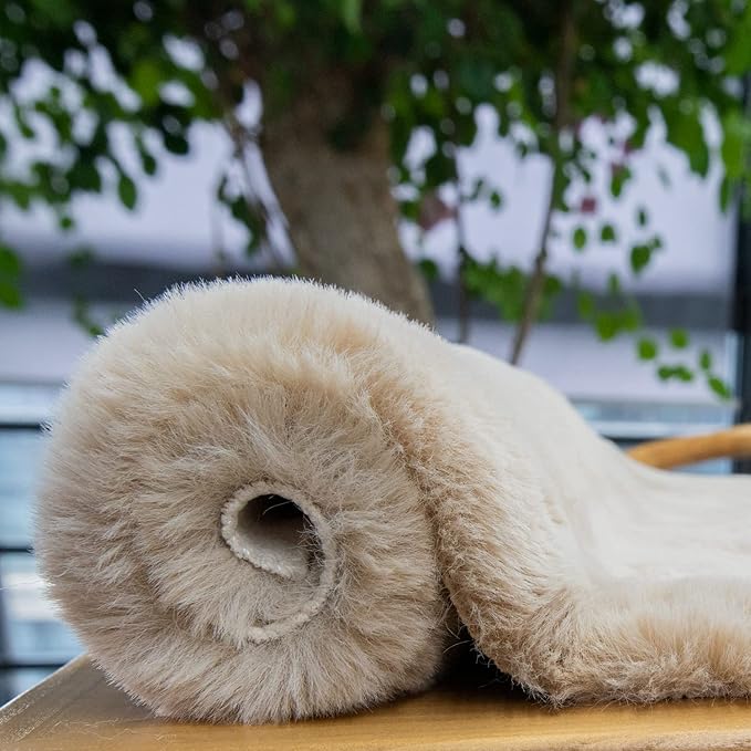 ORINOVA Light Brown Beige Plush Faux Rabbit Shaggy Fur Area Rugs for Living Room Washable Fuzzy Rug Runner Small 2x4 Nursery Rug
