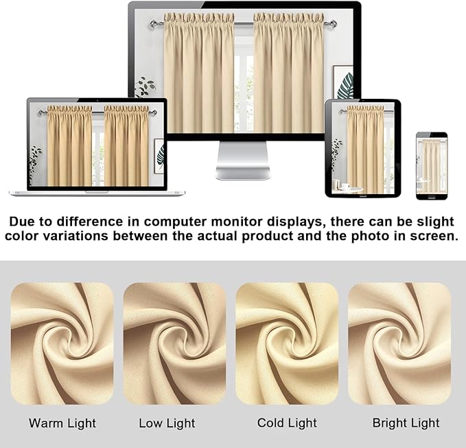 DWCN Blackout Curtains for Living Room Thermal Insulated, Energy Saving & Noise Reducing Bedroom Curtains, Beige, W 70x L 63 Inch, Set of 2 Rod Pocket Curtain Panels