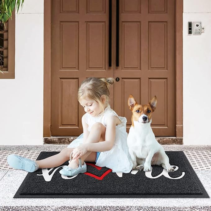 CozyBounty Black Door Mat Welcome Mats Home Non-Slip Doormat for Entryway Low-Profile Floor Mat for Yard, Garage, High Traffic Areas (36"x24", Black)
