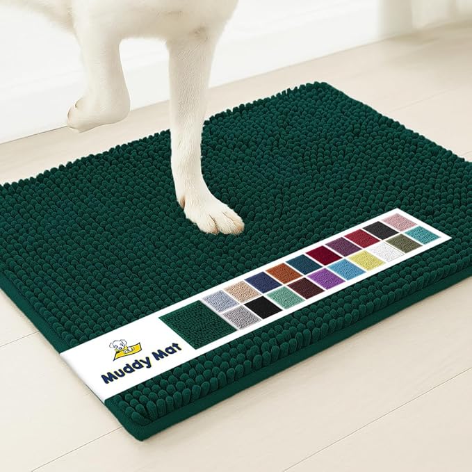 Muddy Mat® | Super Absorbent Door Mat Indoor, Microfiber Quick Dry Chenille Entryway Rug, Non-Slip Front Door Mat, Indoor Mats for Entryway, Machine Washable Pet Rug, Dark Green Large 35"X24"