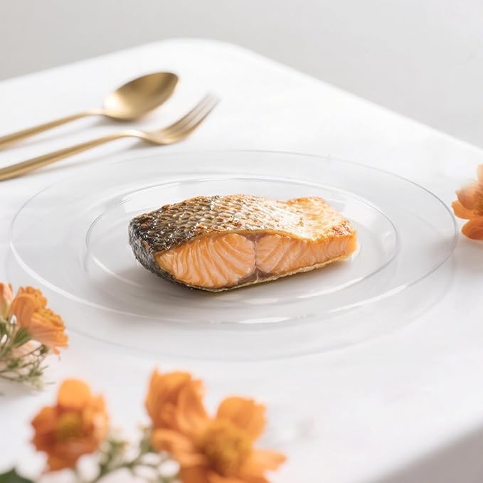 200 PCS Clear Plastic Plates, Plastic Disposable Plates Include 100 Dinner Plate and 100 Dessert Plate Perfect for Holiday, Birthday, Wedding & Party