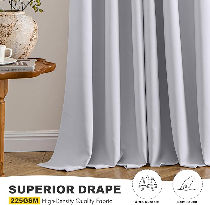 MIULEE Greyish White Blackout Curtains for Bedroom Living Room 63 Inches Long 2 Panels, Thermal Insulated Room Darkening Drapes Grommet Noise Reduction Light Blocking Window Treatments 34x63 Inch