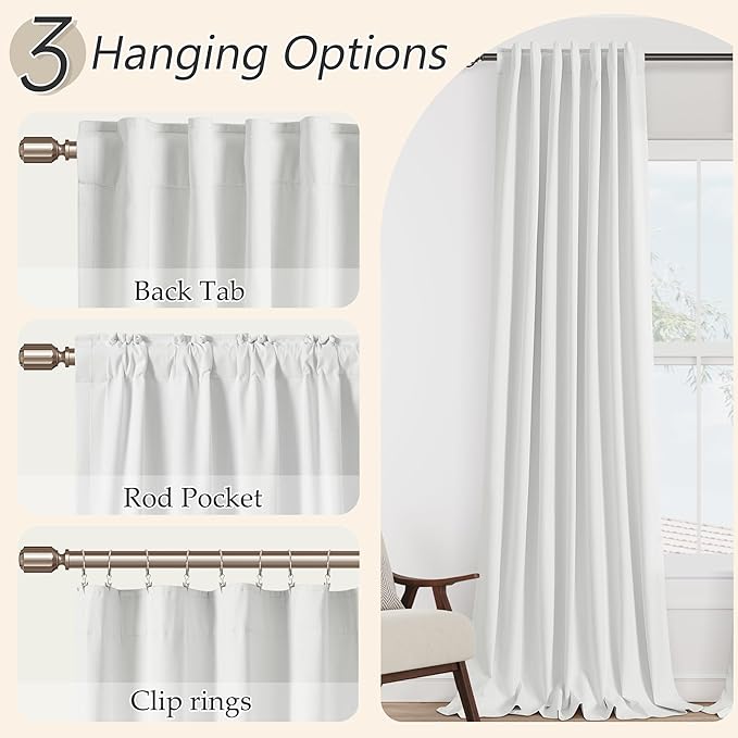 Guken White 100% Blackout Linen Curtains 126 Inch Length 2 Panels Set for Living Room Bedroom Back Tab Thermal Insulated Black Out Drapes Room Darkening Farmhouse Window Curtains 52x126