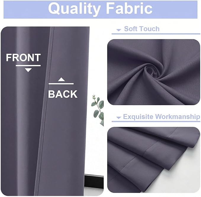 Simplebrand Ava Greyish Purple Short Blackout Curtains for Bedroom 45 Inches Long 2 Panels Set, Solid Thermal Insulated, Energy Saving Window Treatment Curtains Blackout Drapes, W40 x L45 Inch