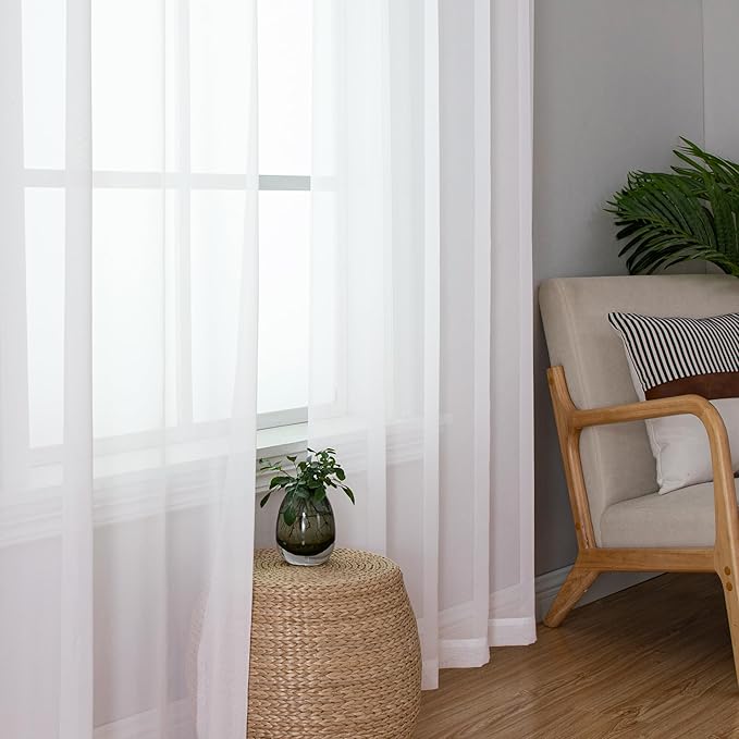 Lecloud White Sheer Curtains 68 Inch Length 2 Pcs, Voile Dual Rod Pocket Living Room Curtains for Bedroom, Elegant Window Treatments with Light Filtering Drapes for Bathroom, Each Panel 42" W x 68" L