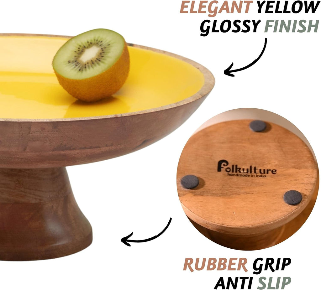 Folkulture Wooden Fruit Bowl | (12") Decorative Bowls for Kitchen Counter or Centerpiece Table Decor | Large Bowls, Pedestal Bowl for Farmhouse décor | Wood Fruit Bowl for Kitchen