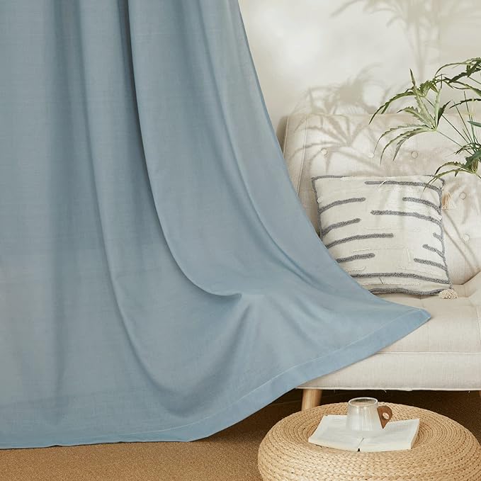 NICETOWN Rustic Linen 144 inch Long Curtains for Living Room, Grommet Privacy Added Thick Linen Weave with Light Filter Window Curtains & Drapes for Bedroom, Stone Blue, W55 x L144, 2 Panels