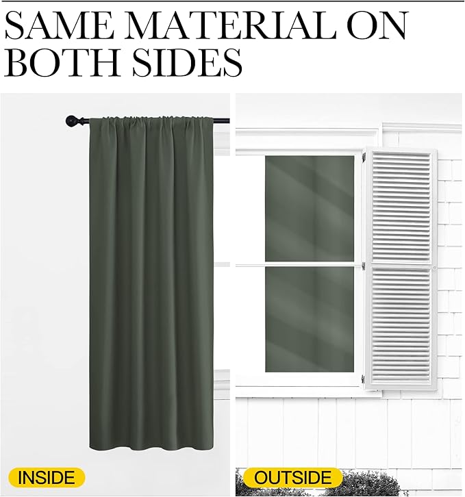 NICETOWN Bedroom Curtains Blackout Draperies - All Season Thermal Insulated Solid Rod Pocket Top Blackout Curtains/Drapes for Kid's Room (Dark Mallard, 1 Pair, 34 x 30 Inch)