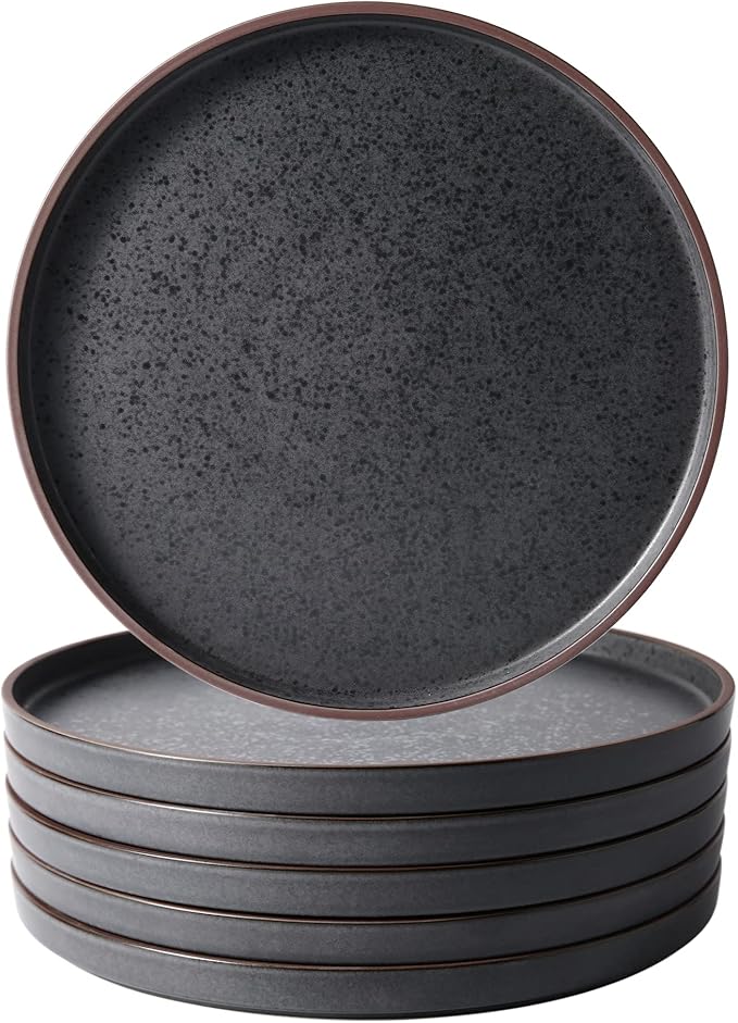 LERATIO Dinner Plates,Ceramic Dinner Plates Set of 6,10.75 inch Large ceramic plates,Modern Shape Dinnerware Dishes Set for Kitchen, Microwave & Dishwasher & Oven Safe-Coffee Rim